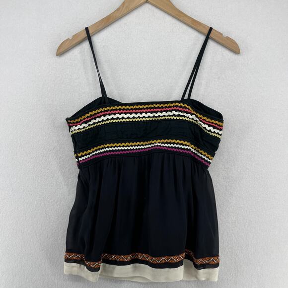 FRENCH CONNECTION Top Womens 2 Camisole Embroidered Ric Rac Trim Boho Black - Picture 2 of 16